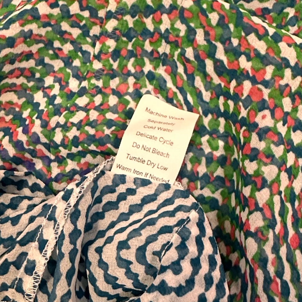 CAbi Sheer Multicolored Dolman Sleeve Top ~ Ties at Waist Ladies Size Small EUC - Picture 9 of 12